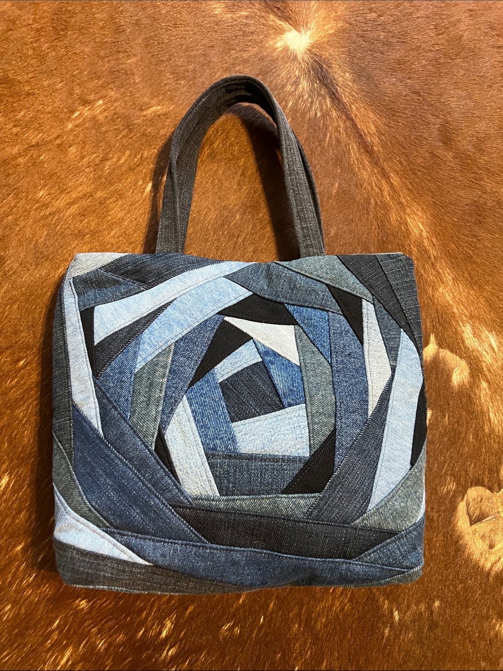 Vintage Handmade Patchwork Denim Blue Upcycled Boho Cottage core Chic Bag